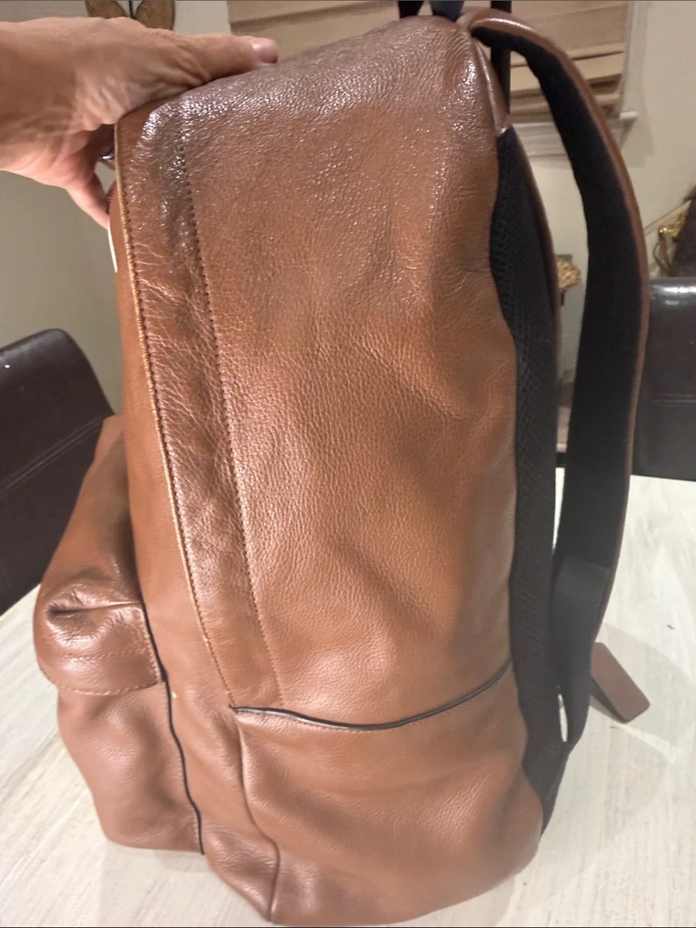 Coach Houston Men’s Brown Leather Backpack Set with Stripe Accent
